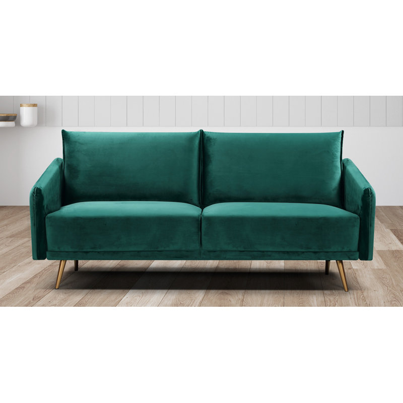 Canapé à accoudoirs carrés en velours de 72,83 po Darby, Velours vert