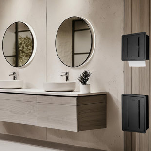 Luxore Wall-mounted Trash Can & Napkin Holder Set; Sleek Metal Design