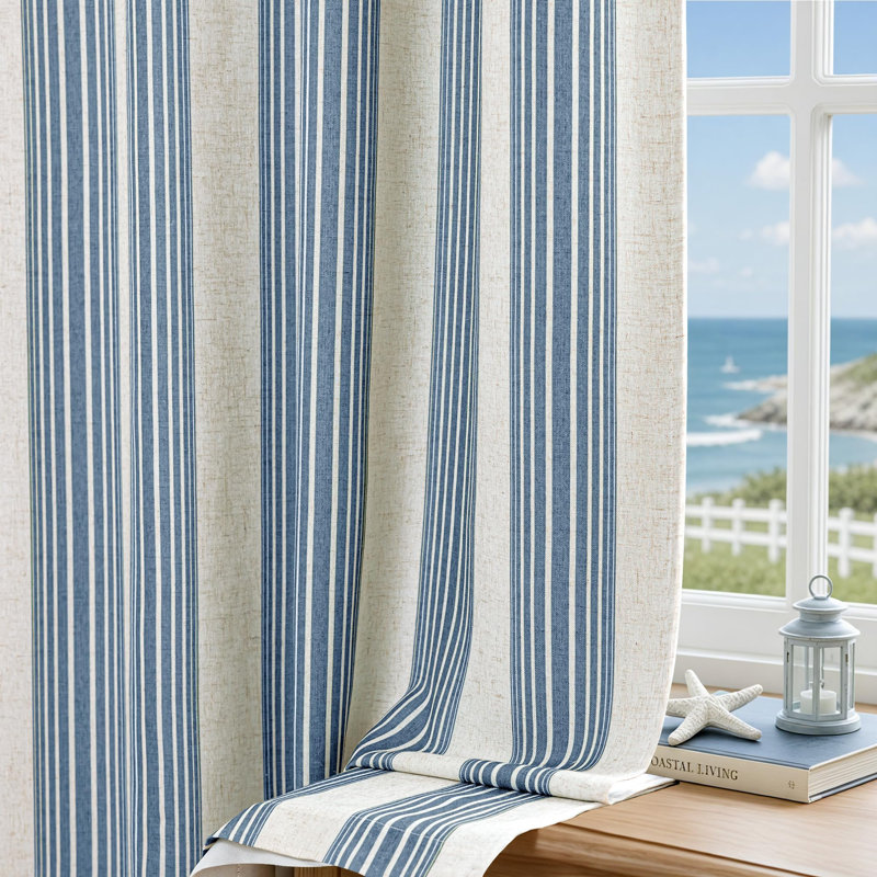 Romelia Saki Print Room Darkening Grommet Curtain Panel, Jean Navy, 52" W x 84" L