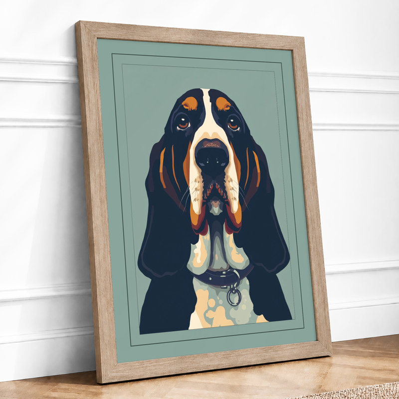 Dignified Basset Hound Modern - Framed Print, Oak, A4 - 29.7 x 21.0 cm