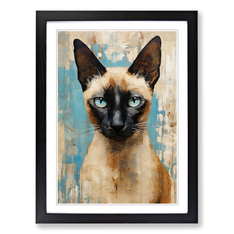Siamese Cat Gestural - Single Picture Frame Print on Wood, 64cm H x 46cm W x 2cm D, Black 