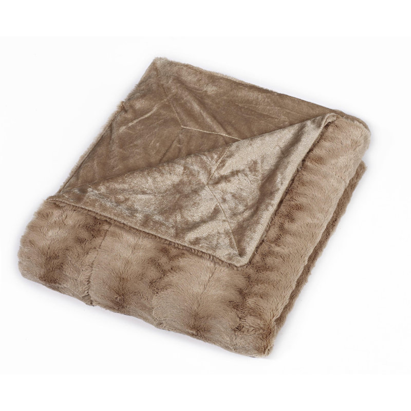 Tan Full Faux Fur Sherpa Reversible Blanket