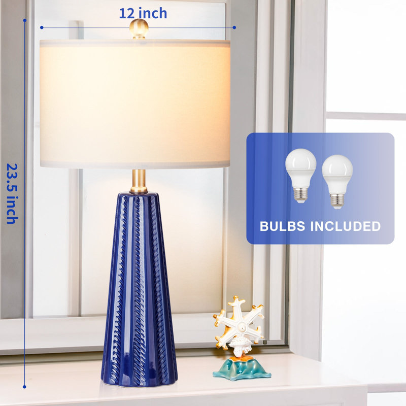 23.5" Ceramic Table Lamp Set, Blue