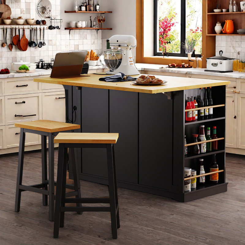 Braidon Wood Kitchen Cart, Black