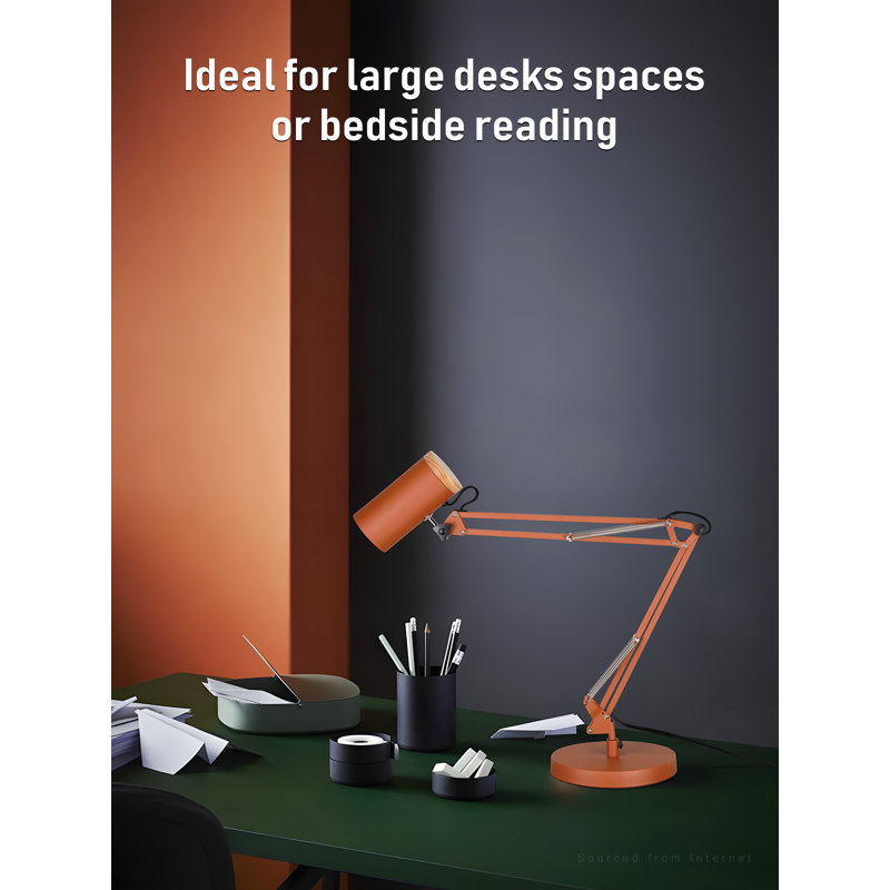 Perce Plug-in Adjustable Metal Desk Lamp Architect Swinging Arm Table Light with Clamp, Red