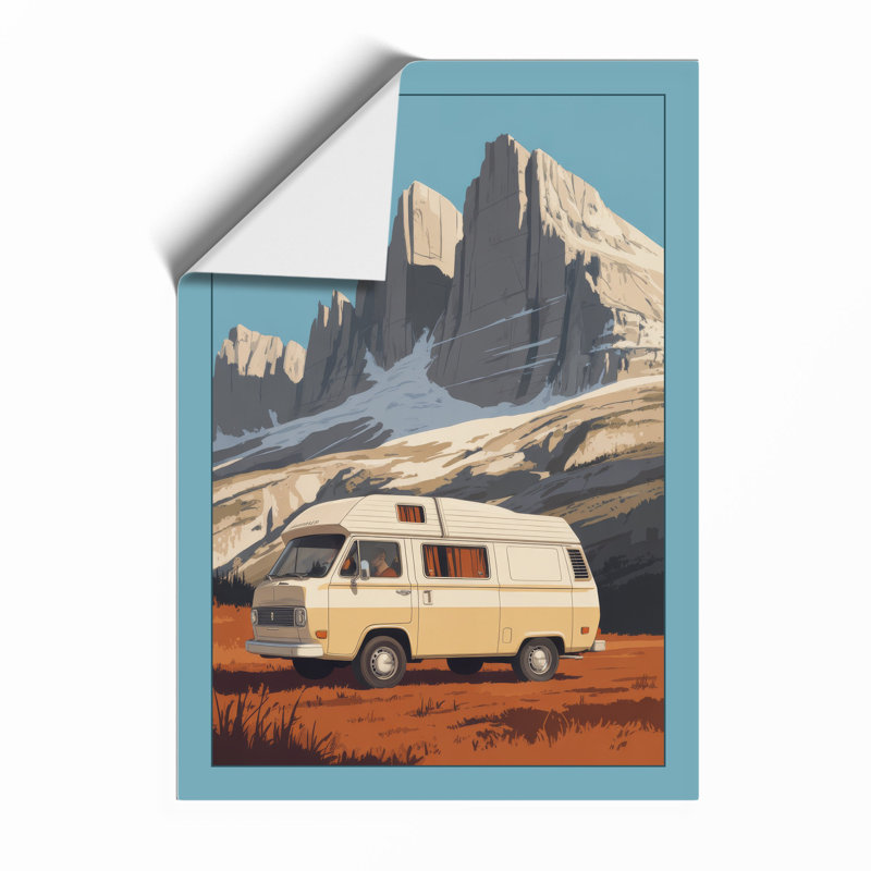 Camper In The Mountains Minimalist - Print, Unframed, A1 - 84.1 x 59.4 cm
