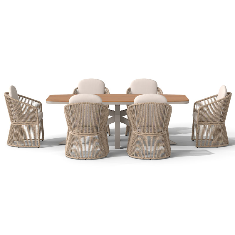 Outdoor 6-person Dining Set With Cushions, Beige, Beige/Brown