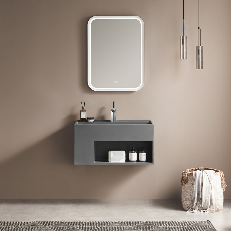 Meuble-lavabo mural 32 po avec espace de rangement, gris