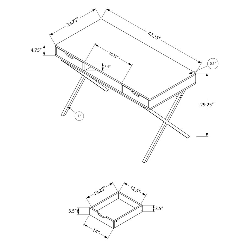 Bureau d'ordinateur pour petites maisons, bureau à domicile, avec stratifié brun et métal doré, l 48 po, espace de rangement de bureau moderne avec rangement fonctionnel, couleur, base en métal doré