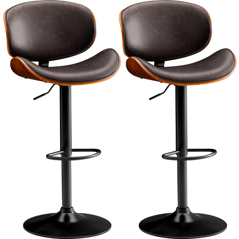 Swivel Adjustable Height Bar Stool With Metal Frame Upholstered  Counter Stool With Bentwood, Brown