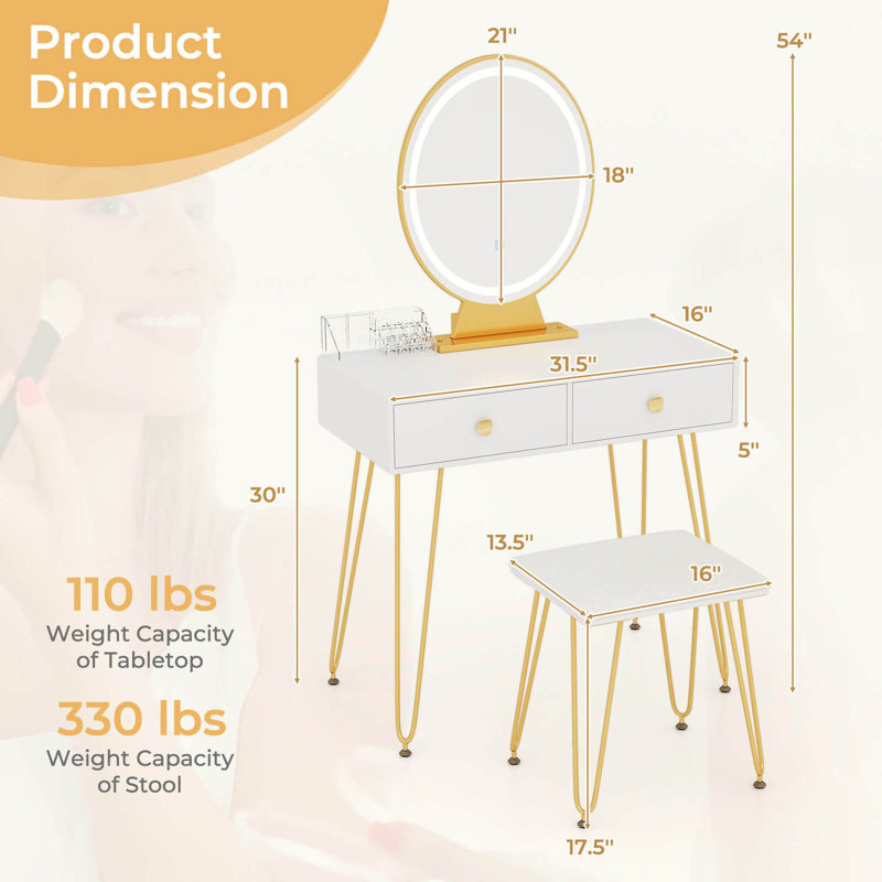 Ensemble coiffeuse avec miroir Mclarty
