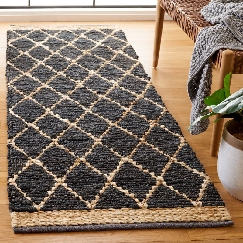 Tapis gris anthracite en jute / coton tissé à la main Alderson, Tapis de couloir 2 pi 6 po x 8 pi