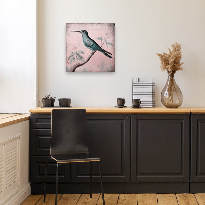 Affiche murale contemporaine représentant un colibri bleu botanique, H 18 po x l 18 po