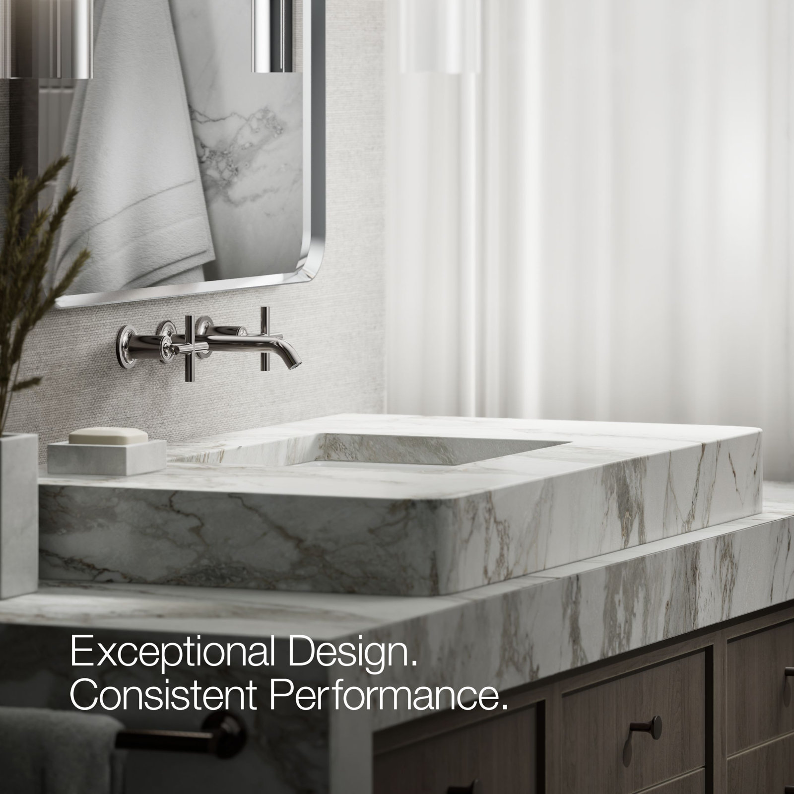 Purist Wall-Mounted Bathroom Faucet, Cross Handle, Vibrant Titanium