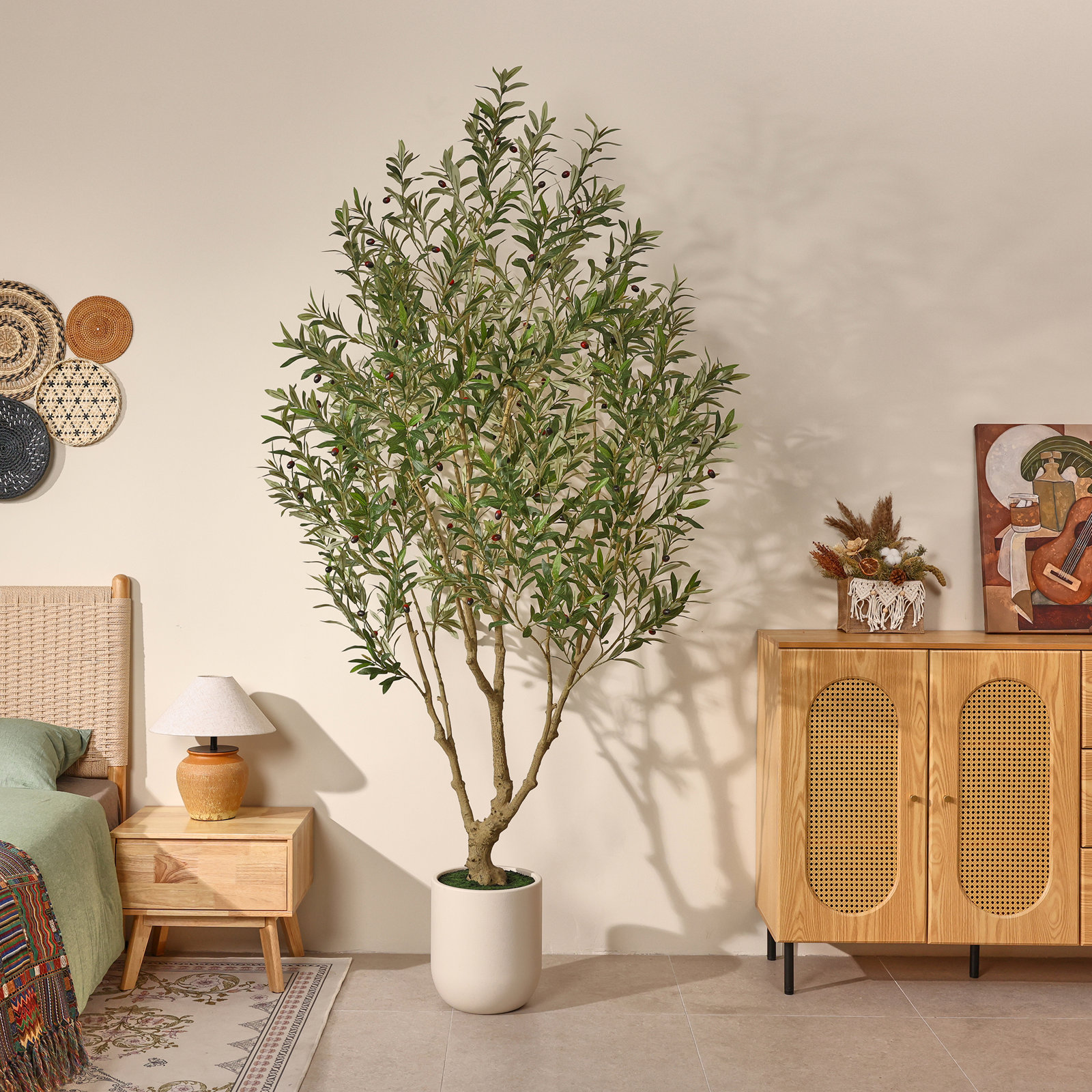  Adcock 8ft Artificial Olive Tree with 11.4in White Planter, Tall Faux Olive Trees for Indoor