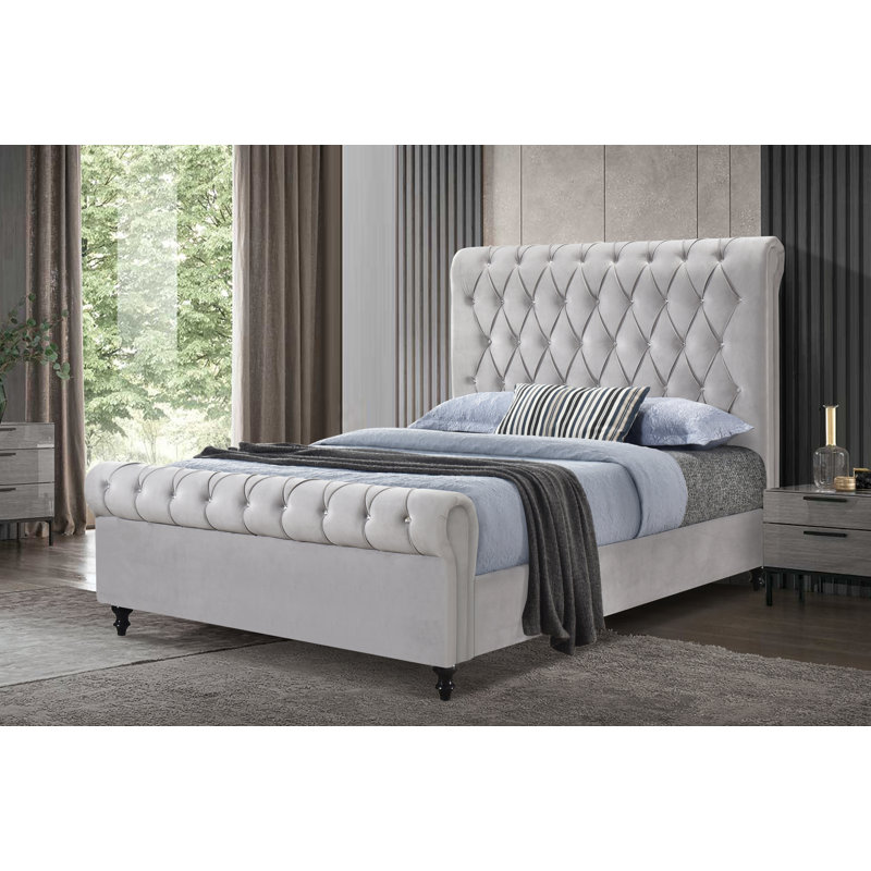 Harkness Upholstered Wingback Bed, Queen, Light Gray