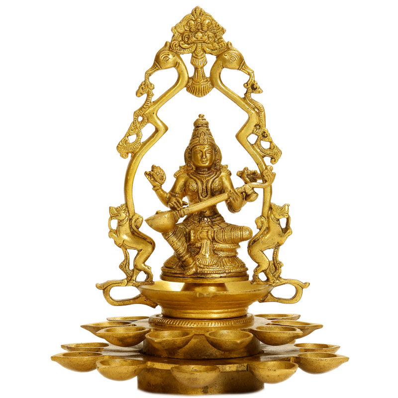 Déesse Saraswati à Mayura-Prabhavali en laiton
