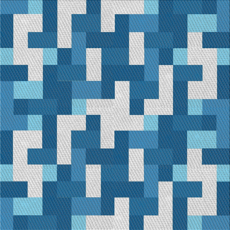 Tapis bleu/bleu/blanc à motifs, Carré 8 pi