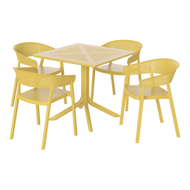 Ensemble repas carré pour 4 personnes, Jaune
