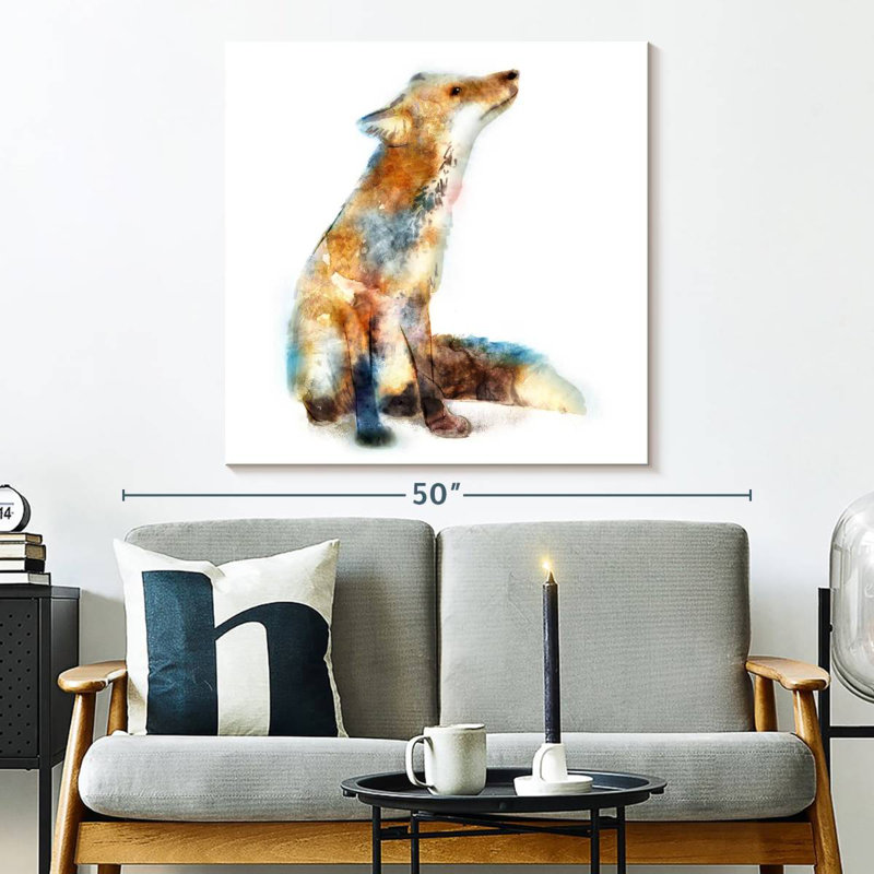 Crowle aquarelle renard, H 33 po x l 33 po