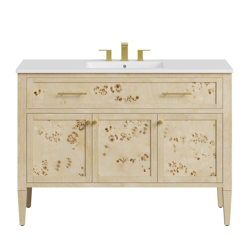 Meuble-lavabo sur pied simple 48 po avec plateau en bois manufacturé Modway Elysian, Burl, Blanc