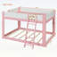 Grand lit superposé bas grand lit, convertible en bois avec échelle réversible et garde-corps de sécurité, rose et blanc-14322807