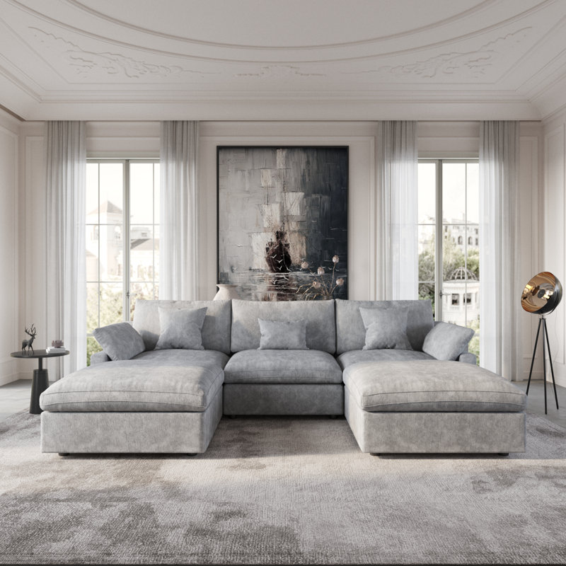 Kyna Upholstered 5-piece Linen Slipcovered Sectional(3 Seat), Light Gray Linen