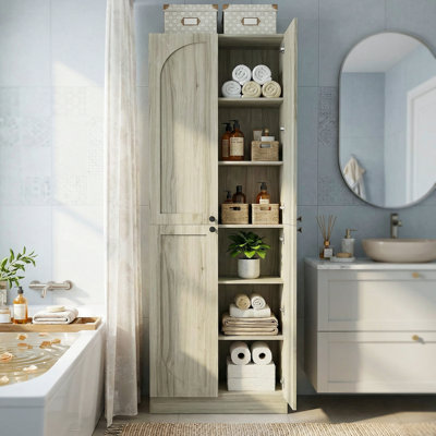 Armoire de rangement Arch 23,6 po - 4 portes en bois, tablettes réglables, autoportante pour la salle à manger / salon