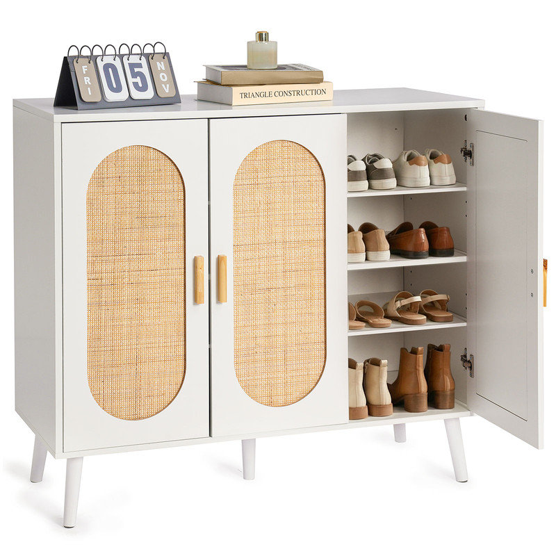 24 Pair Shoe Storage Cabinet, White/Natural