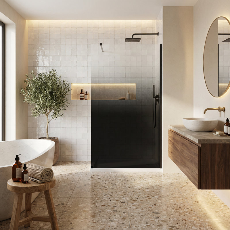Porte de douche sans cadre avec verre trempé et poignée en acier inoxydable - Largeur réglable pour les salles de bain modernes