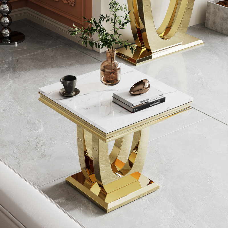 Table de bout Chiann, Blanc, Or
