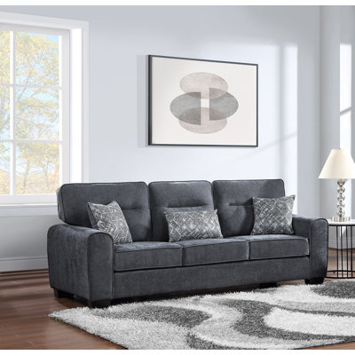Fabric Cushion Arm Sofa & 3 Throw Pillows