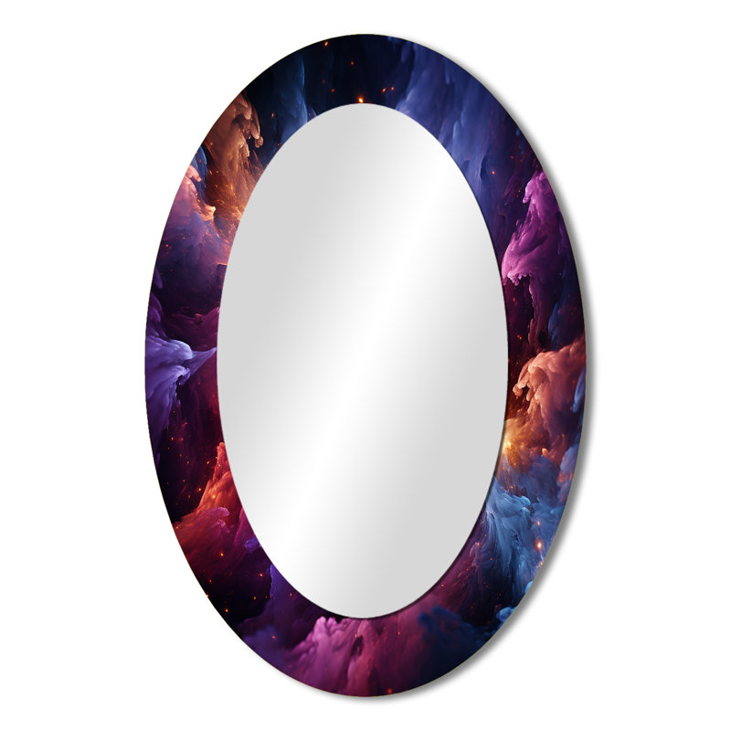 Gold Purple Abstract Fractal Interstellar Dreams - Gold Oval Wall Mirror Decor, 36" x 24"