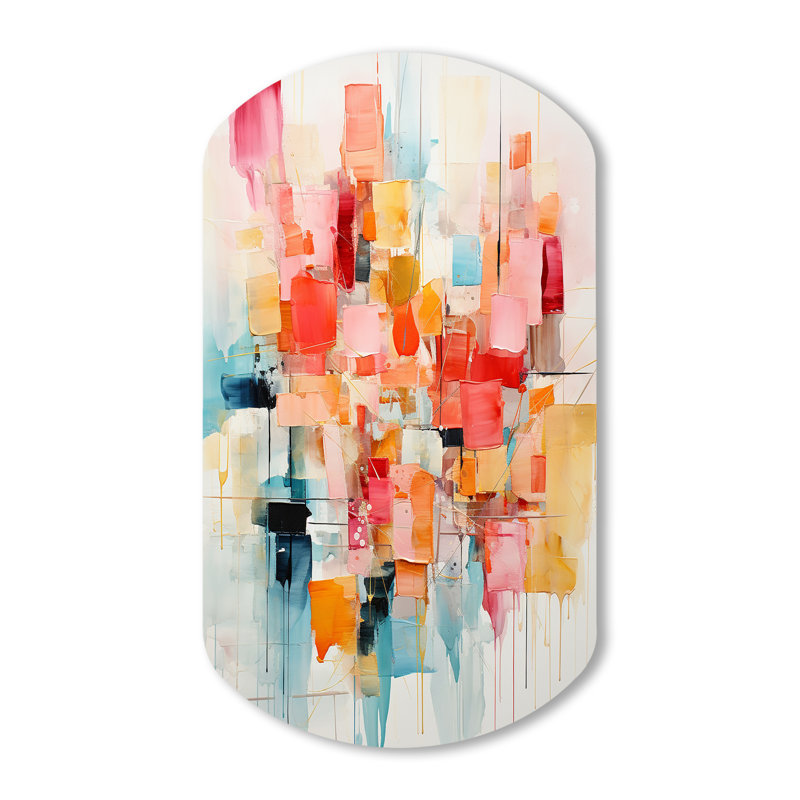 Collage Rhythms I - Abstract Collages Cylinder Metal Wall Decor, Orange Asymmetrical Metal Art Print, 43" H x 23" W x 1" D