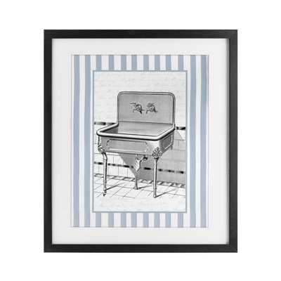 Reproduction sous verre rétro encadrée de lavabo de salle de bain rétro, design par lettré et doublé