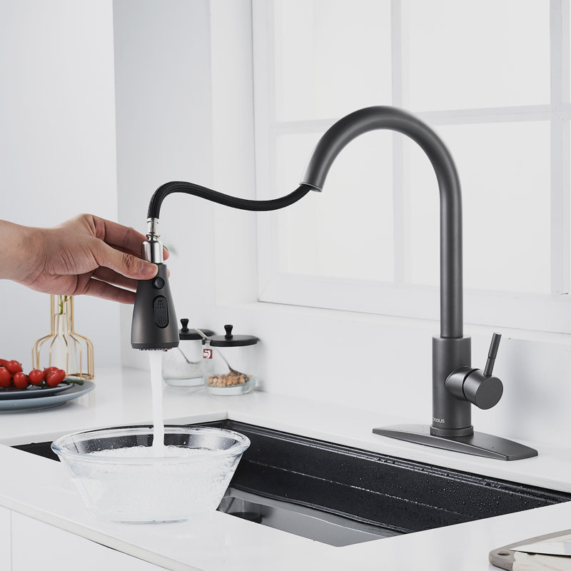 Pull Down Single Handle Kitchen Faucet with Accessories, Gray