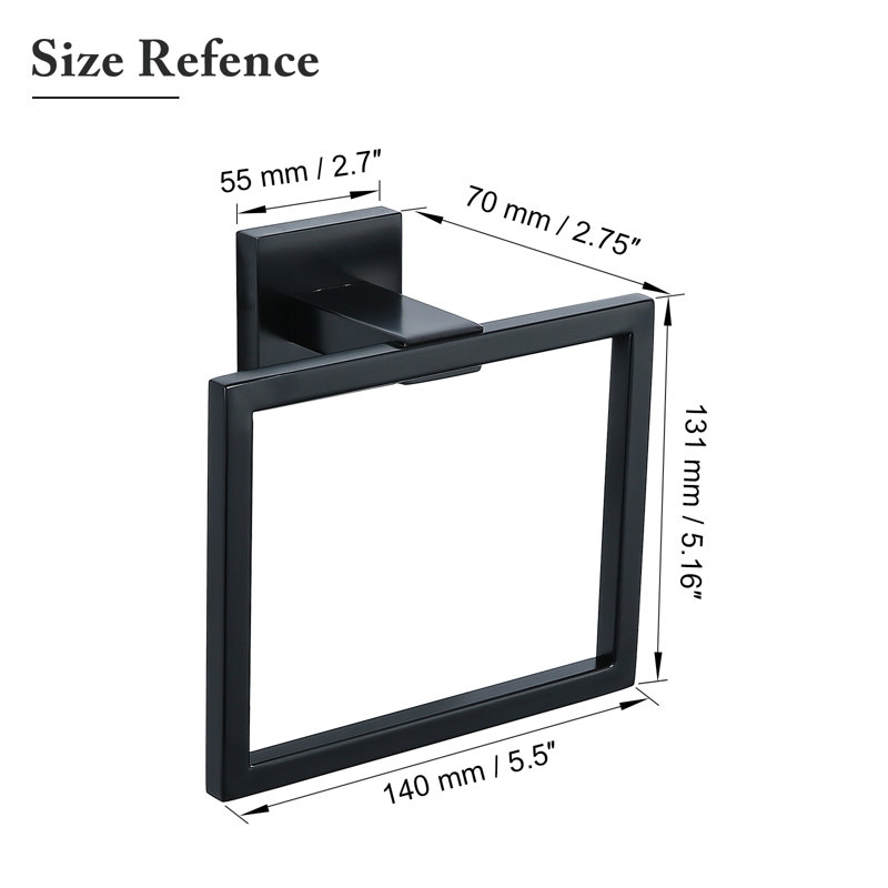 Wall Mounted Modern Towel Ring, Matte Black