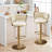 Velvet Swivel Bar Stool Set of 2, Modern Adjustable Height Barstools with Golden Metal Base for Kitchen Island, Beige-1144765669-1144765667