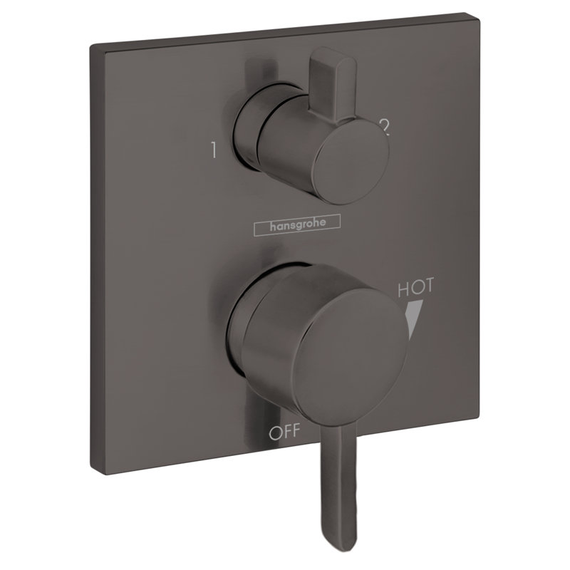 Ecostat Square Pressure Balance Shower Trim with Diverter Valve Trim Only, Brushed Black Chrome