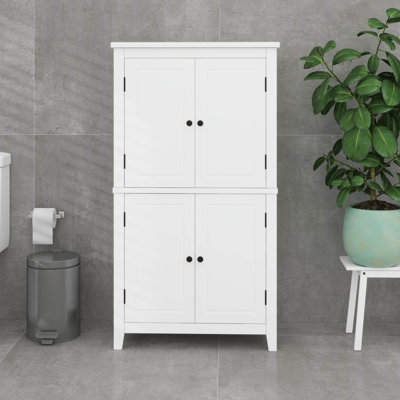 Armoire de rangement élégante pour salle de bain, unité de rangement pour salle de bain, armoire autoportante avec 4 portes, tablettes réglables, tablettes adaptables