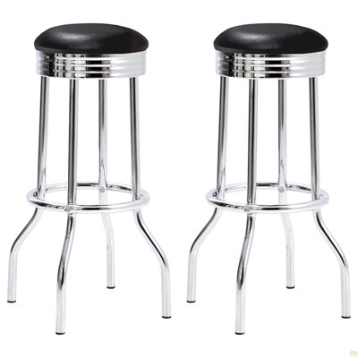 Black And Chrome Bar Height Stool (Set Of 2)