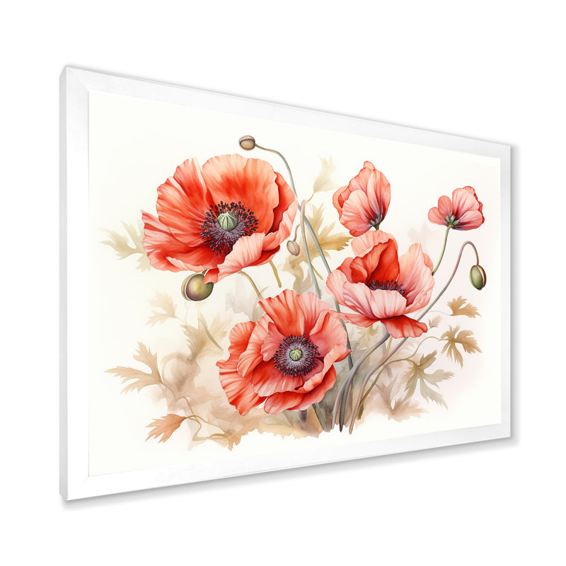 Charme des coquelicots dans Winter Delight I, Cadre simple blanc, H 12 po x l 20 po x P 1 po
