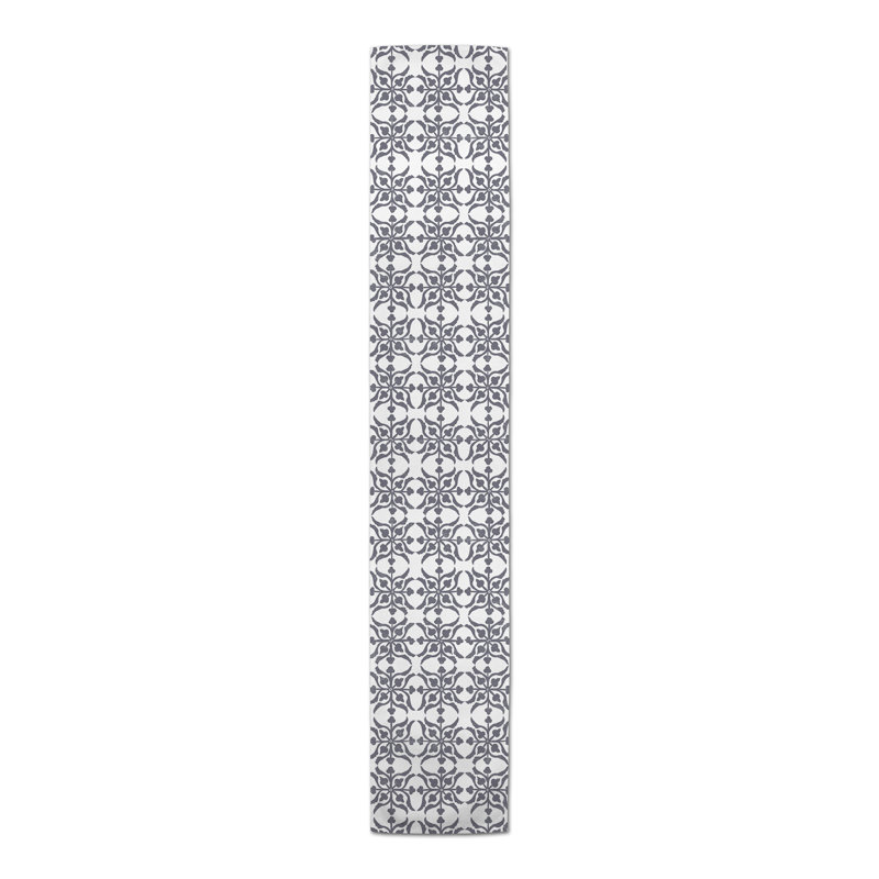 Aleksis Rectangle Damask Polyester Table Runner, 90" x 16", Dark Gray