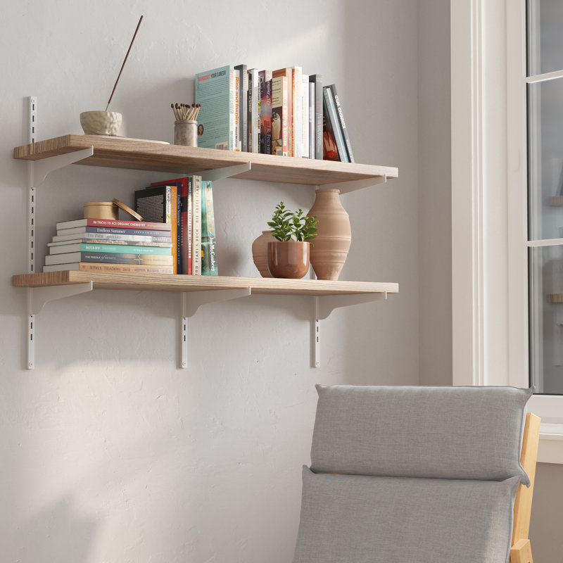 36 Inch Floating Shelf, Height Adjustable Tiered Wall Shelf, Wooden Bookshelf, Shelves For Living Room, Home Organization & Rustic Decor, Wall Mounted, 2 Tier, Burnt Board&White Bracket
