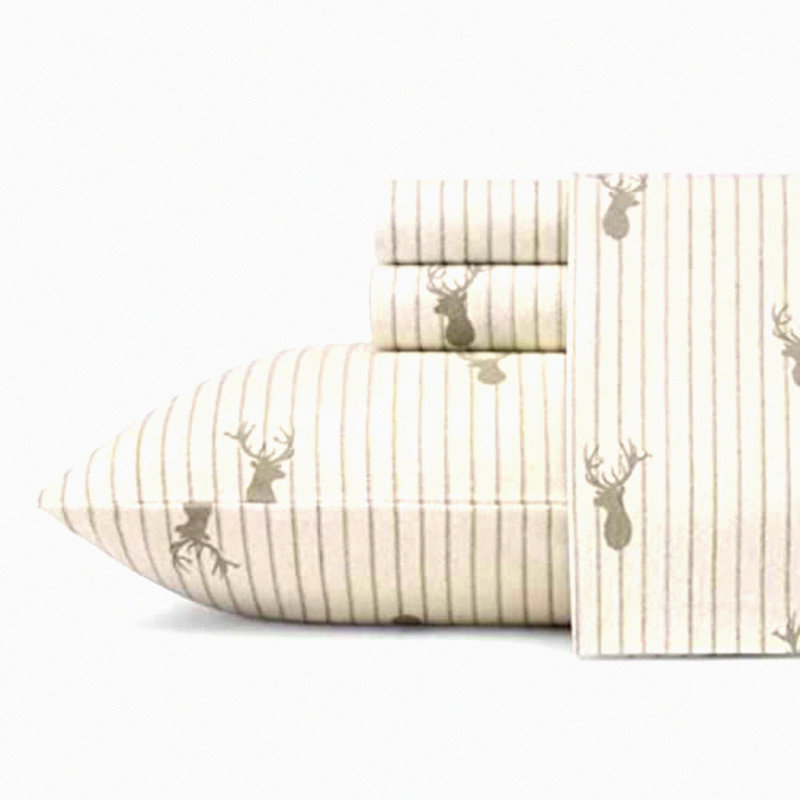 Soft Flannel Deer Lodge Queen Sheets - Cozy Cotton Bedding Set for a Warm and Inviting Home Decor Experience