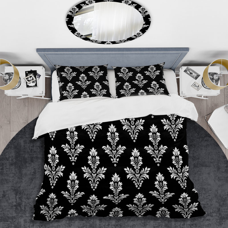 Ensemble de housse de couette blanc et noir damassé Elegance I - Glam, Housse de couette simple + 2 taies décoratives st