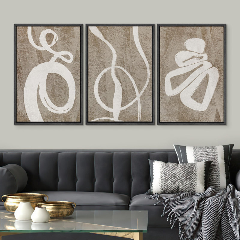 «Contemporary Geometric Abstract Illustration», 3 pièces, Noir, H 24 po x l 16 po