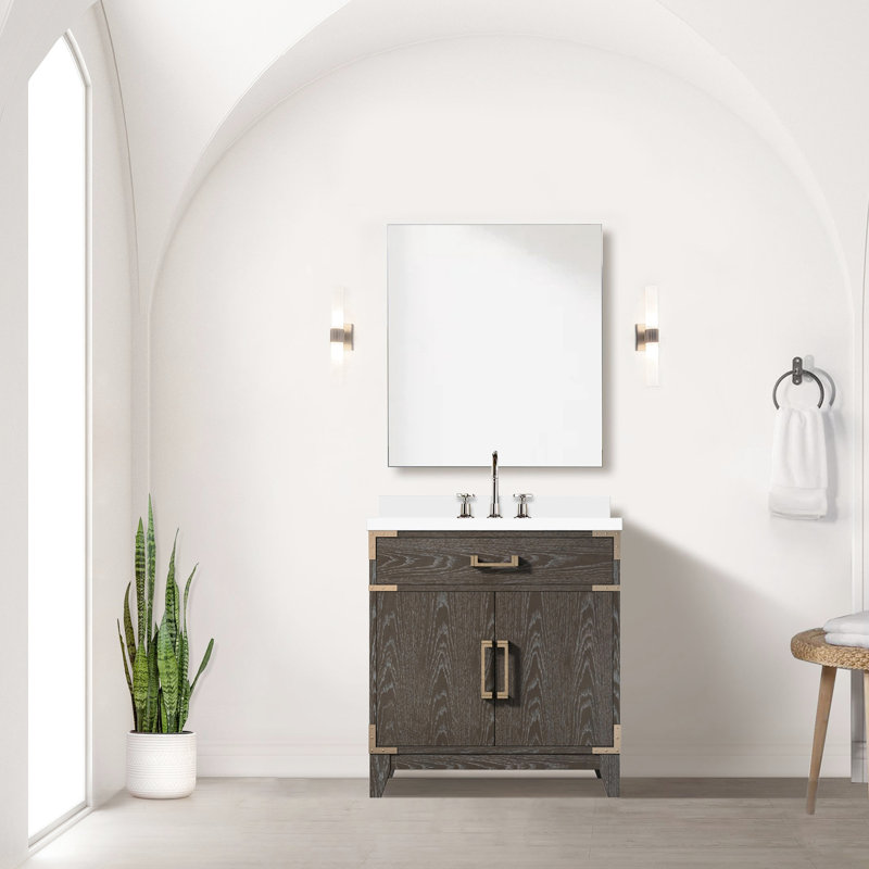 30 po L x P 22 po Meuble-lavabo - Finition en chêne brun Comptoir de quartz blanc