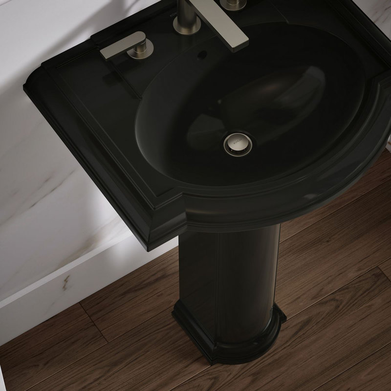 Devonshire Ceramic 25" Pedestal Bathroom Sink with Overflow, Dune, Widespread Faucet