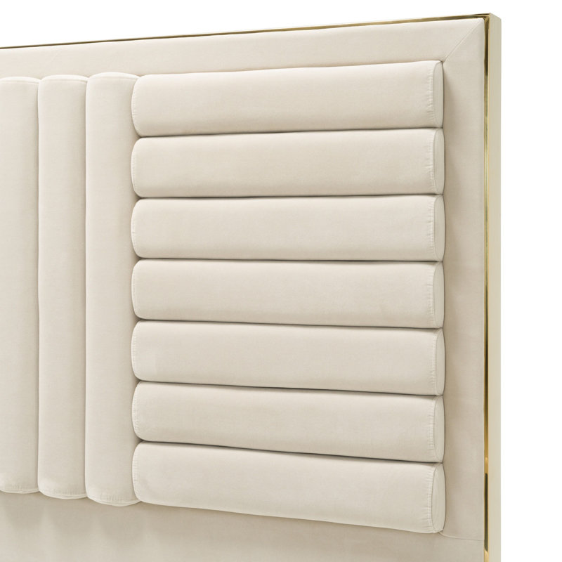Sunne Full Upholstered Bed, Beige Velvet, King